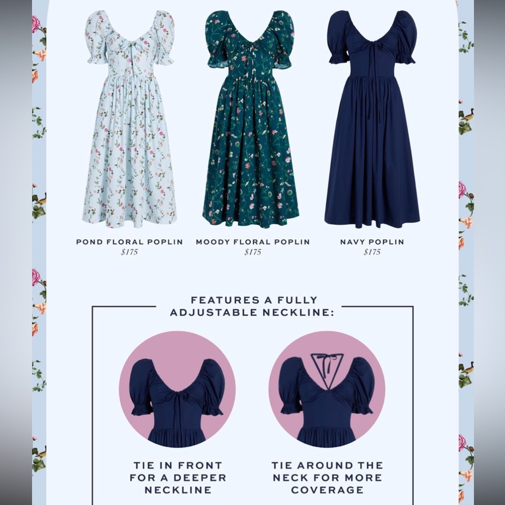 Hill House Light Blue Floral Puff-Sleeve Midi Dress - Picture 2 of 7